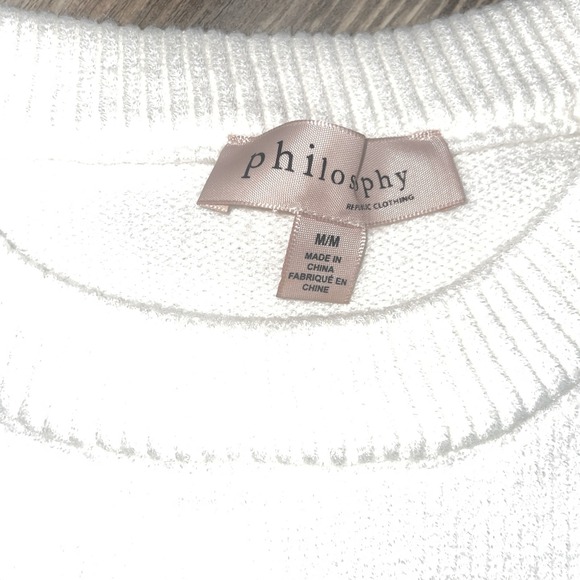 Philosophy Women's M Green & White Striped Long Sleeve Pullover Sweater - Picture 3 of 6